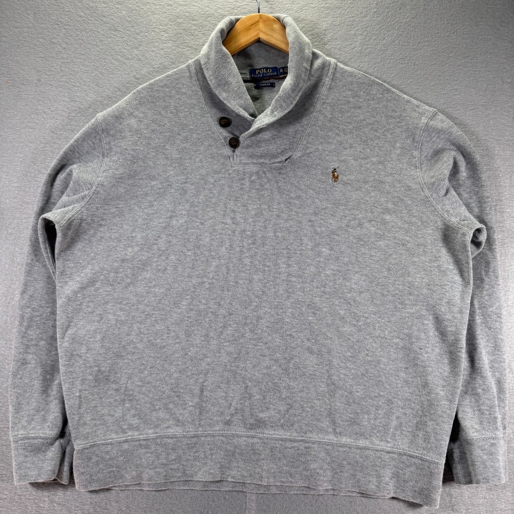 Polo Ralph Lauren Estate Rib Sweatshirt Mens XL Gray Shawl‎ Collar Flesh Pony